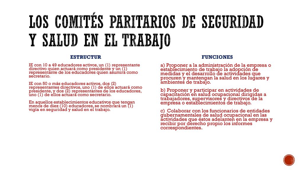 Los comités paritarios de seguridad y salud en el trabajo