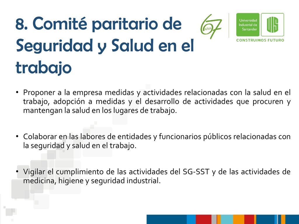 8. Comité paritario de Seguridad y Salud en el trabajo