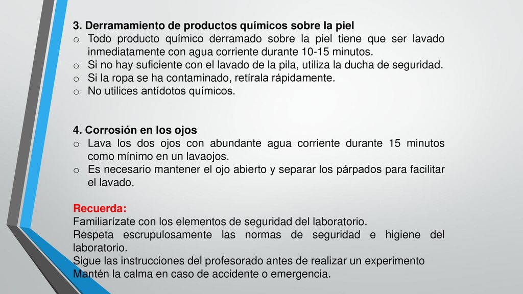 3. Derramamiento de productos químicos sobre la piel