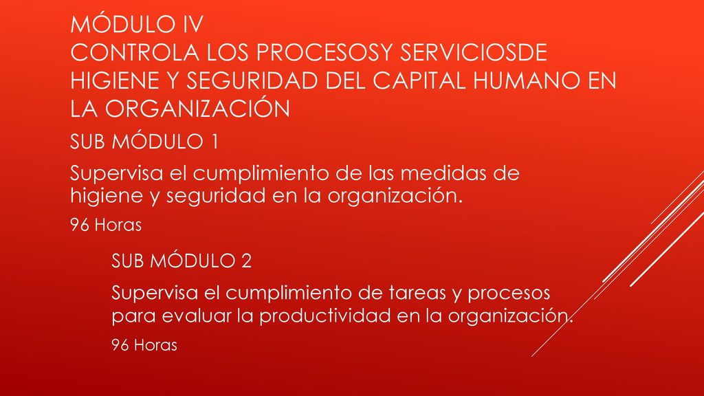 MÓDULO IV CONTROLA LOS PROCESOSY SERVICIOSDE HIGIENE Y SEGURIDAD DEL CAPITAL HUMANO EN LA ORGANIZACIÓN