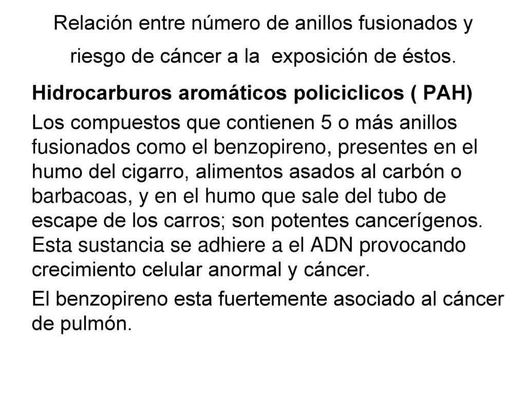 Relación entre número de anillos fusionados y riesgo de cáncer a la exposición de éstos.