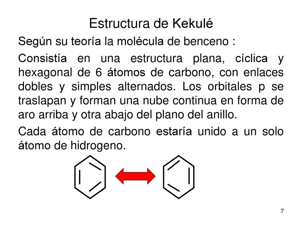 Estructura de Kekulé Según su teoría la molécula de benceno :