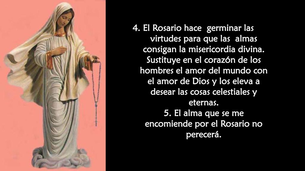 4. El Rosario hace germinar las virtudes para que las almas consigan la misericordia divina.