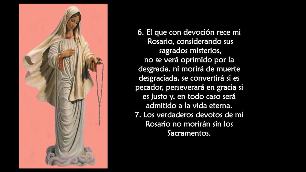 6. El que con devoción rece mi Rosario, considerando sus