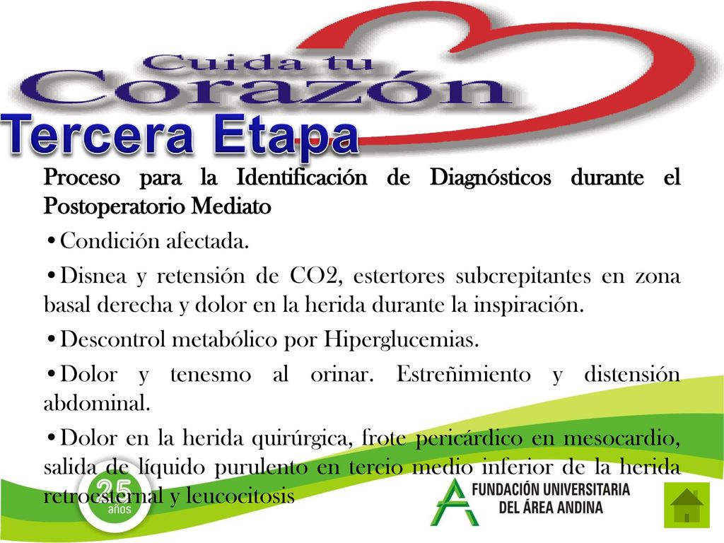 Tercera Etapa Proceso para la Identificación de Diagnósticos durante el Postoperatorio Mediato. Condición afectada.