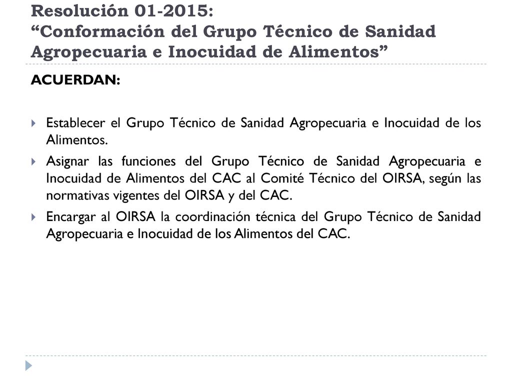 Resolución : Conformación del Grupo Técnico de Sanidad Agropecuaria e Inocuidad de Alimentos
