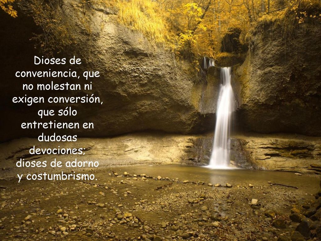 Dioses de conveniencia, que no molestan ni exigen conversión, que sólo entretienen en dudosas devociones; dioses de adorno y costumbrismo.