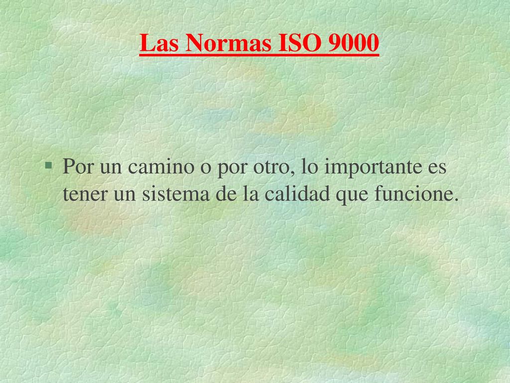 Las Normas ISO 9000 Por un camino o por otro, lo importante es tener un sistema de la calidad que funcione.