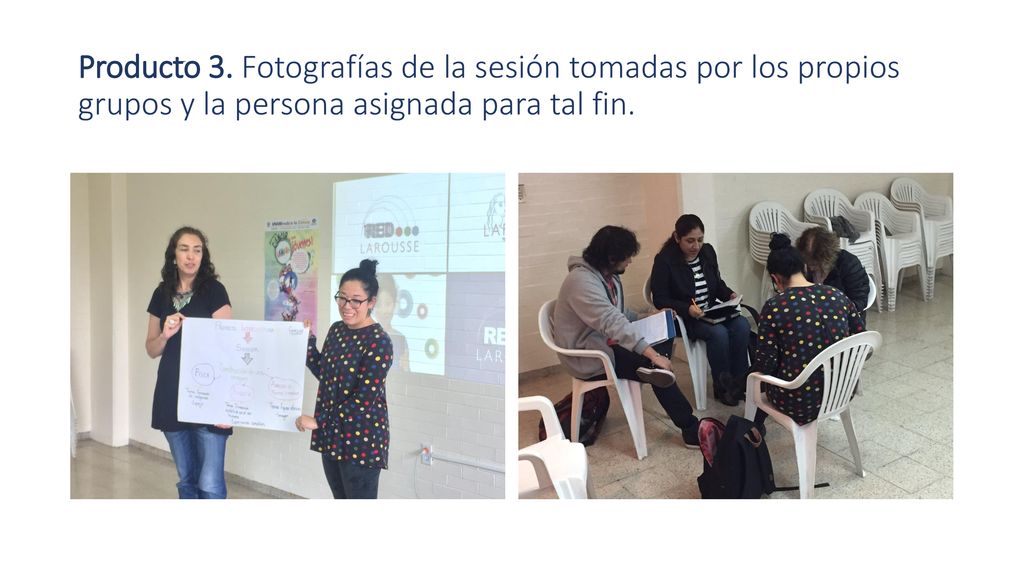 Producto 3. Fotografías de la sesión tomadas por los propios grupos y la persona asignada para tal fin.