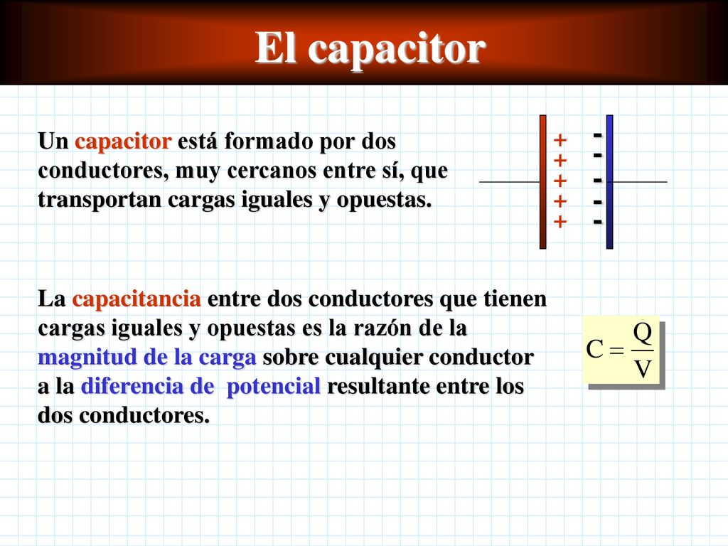 El capacitor Un capacitor está formado por dos conductores, muy cercanos entre sí, que transportan cargas iguales y opuestas.
