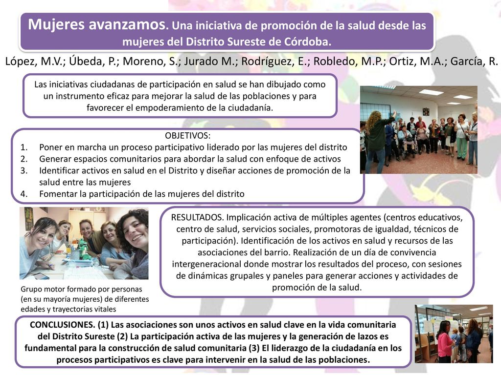 Mujeres avanzamos. Una iniciativa de promoción de la salud desde las mujeres del Distrito Sureste de Córdoba.
