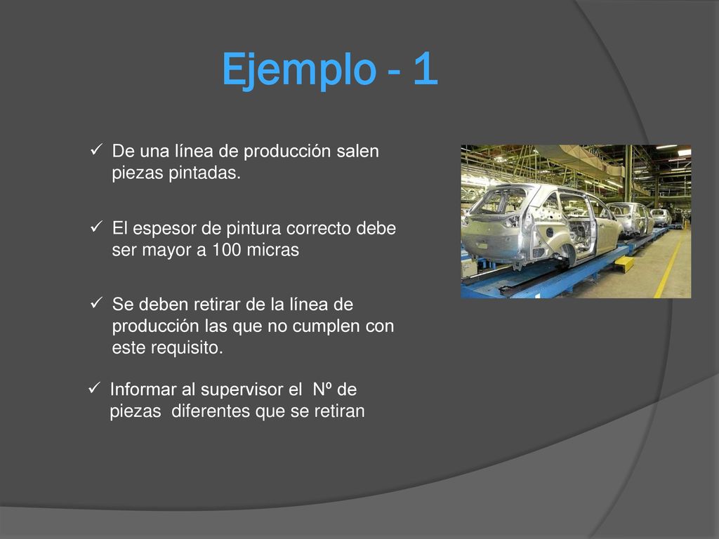 Ejemplo - 1 De una línea de producción salen piezas pintadas.