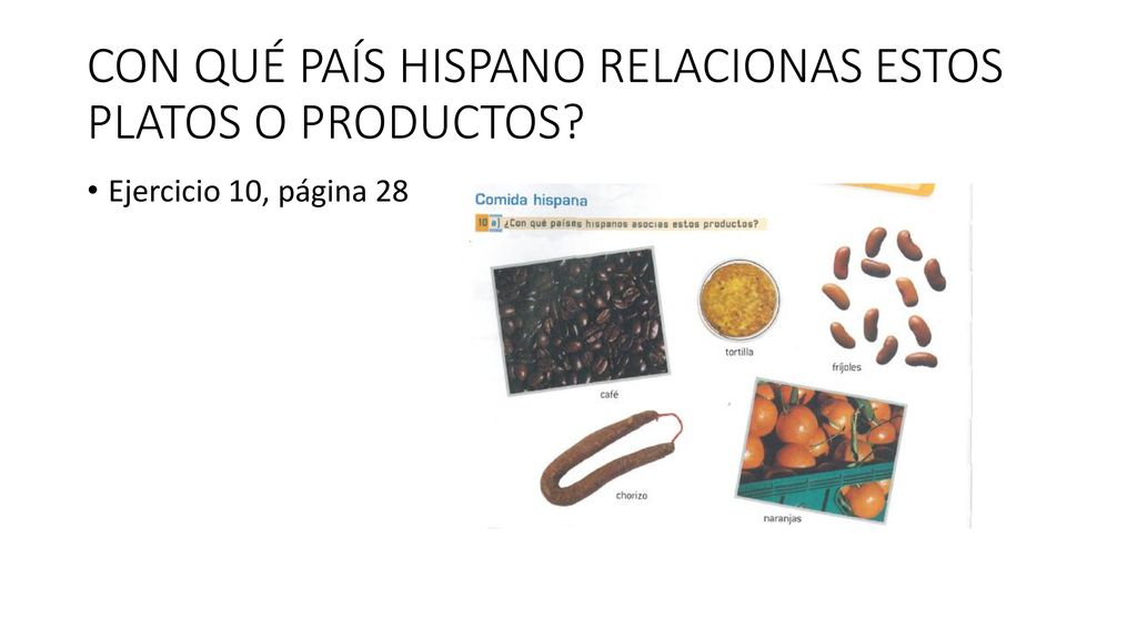 CON QUÉ PAÍS HISPANO RELACIONAS ESTOS PLATOS O PRODUCTOS