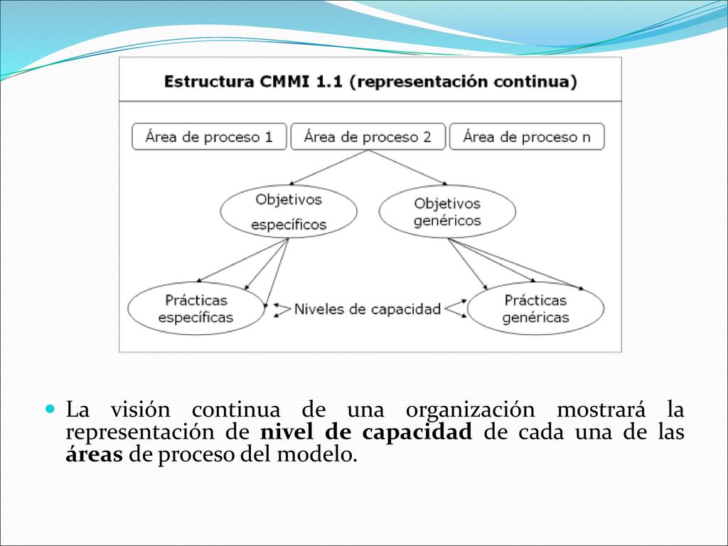 La visión continua de una organización mostrará la representación de nivel de capacidad de cada una de las áreas de proceso del modelo.