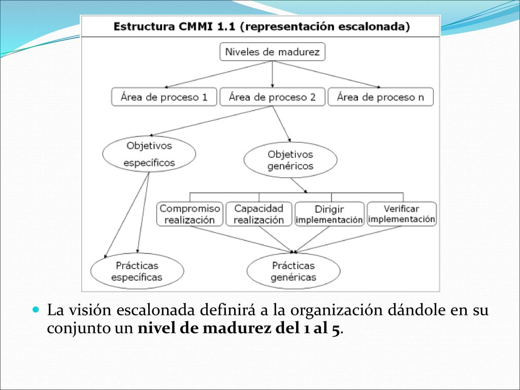 La visión escalonada definirá a la organización dándole en su conjunto un nivel de madurez del 1 al 5.