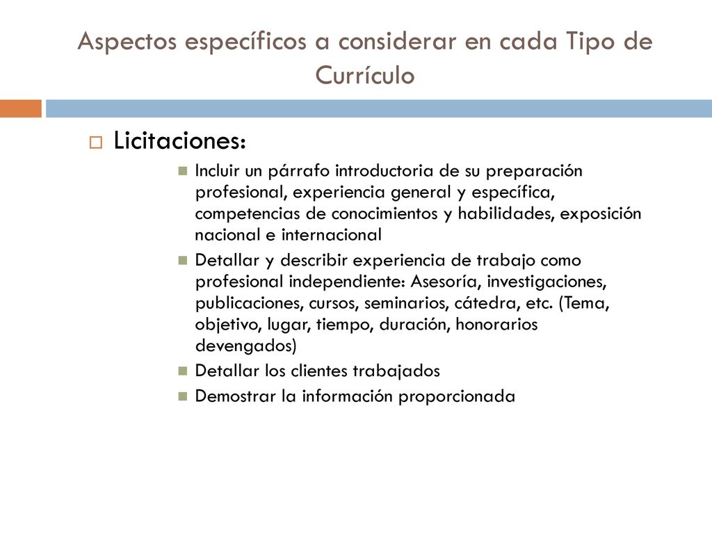 Aspectos específicos a considerar en cada Tipo de Currículo