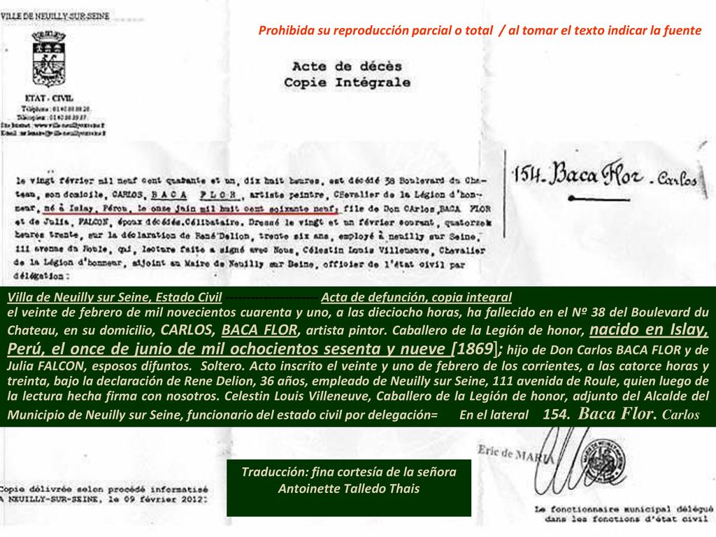 Traducción: fina cortesía de la señora Antoinette Talledo Thais