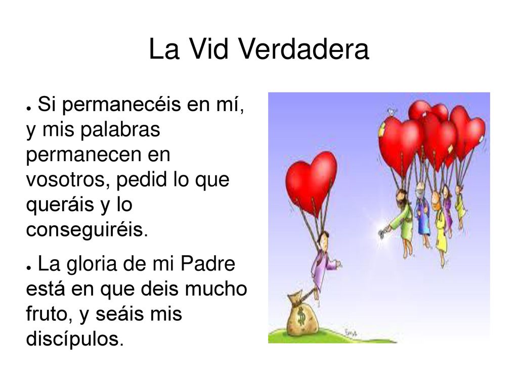 La Vid Verdadera Si permanecéis en mí, y mis palabras permanecen en vosotros, pedid lo que queráis y lo conseguiréis.