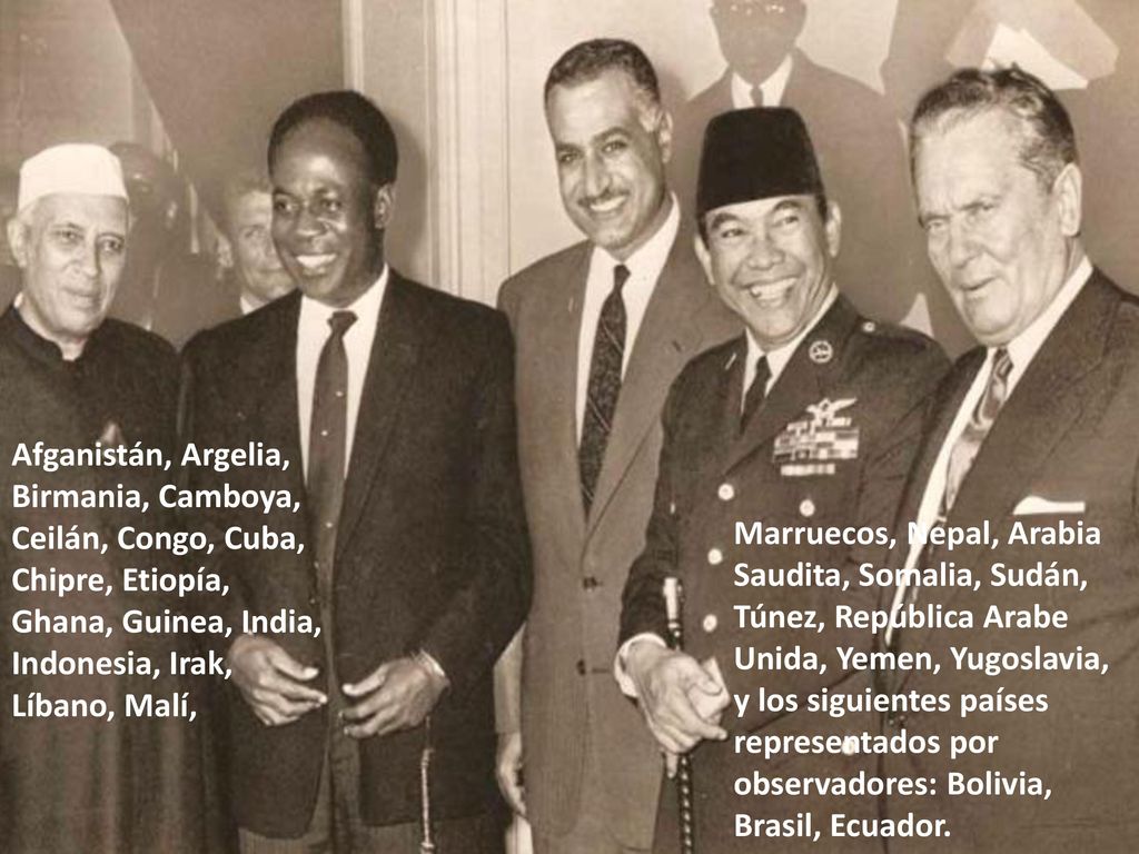 Afganistán, Argelia, Birmania, Camboya, Ceilán, Congo, Cuba, Chipre, Etiopía, Ghana, Guinea, India, Indonesia, Irak, Líbano, Malí,
