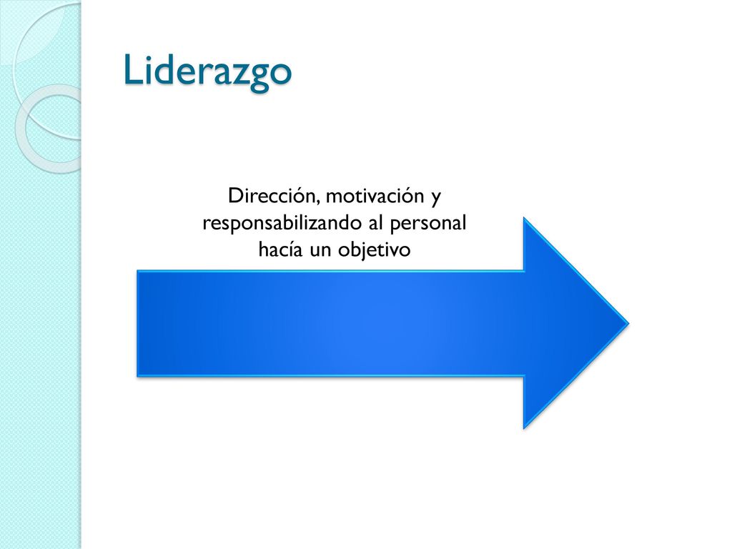Liderazgo Dirección, motivación y responsabilizando al personal hacía un objetivo
