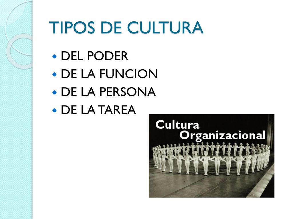 TIPOS DE CULTURA DEL PODER DE LA FUNCION DE LA PERSONA DE LA TAREA