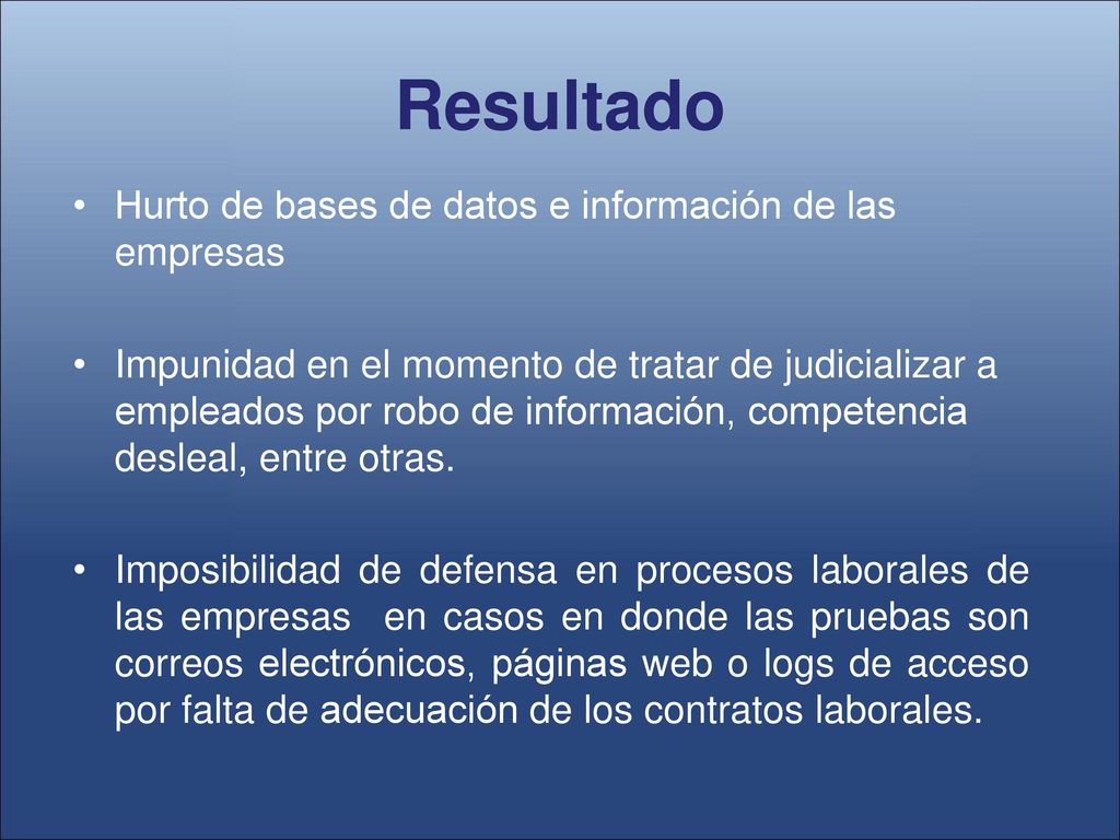 Resultado Hurto de bases de datos e información de las empresas