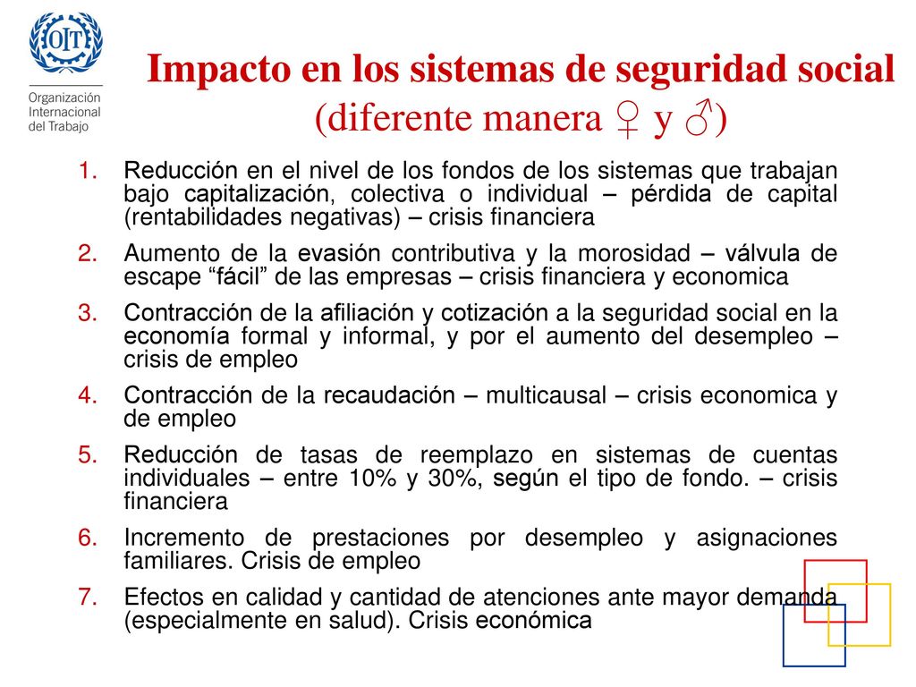 Impacto en los sistemas de seguridad social (diferente manera ♀ y ♂)