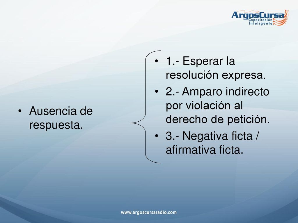 Ausencia de respuesta. 1.- Esperar la resolución expresa. 2.- Amparo indirecto por violación al derecho de petición.
