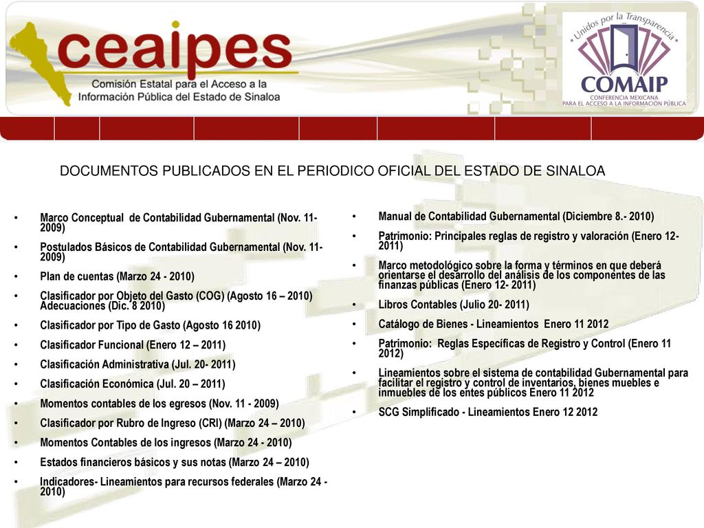 DOCUMENTOS PUBLICADOS EN EL PERIODICO OFICIAL DEL ESTADO DE SINALOA