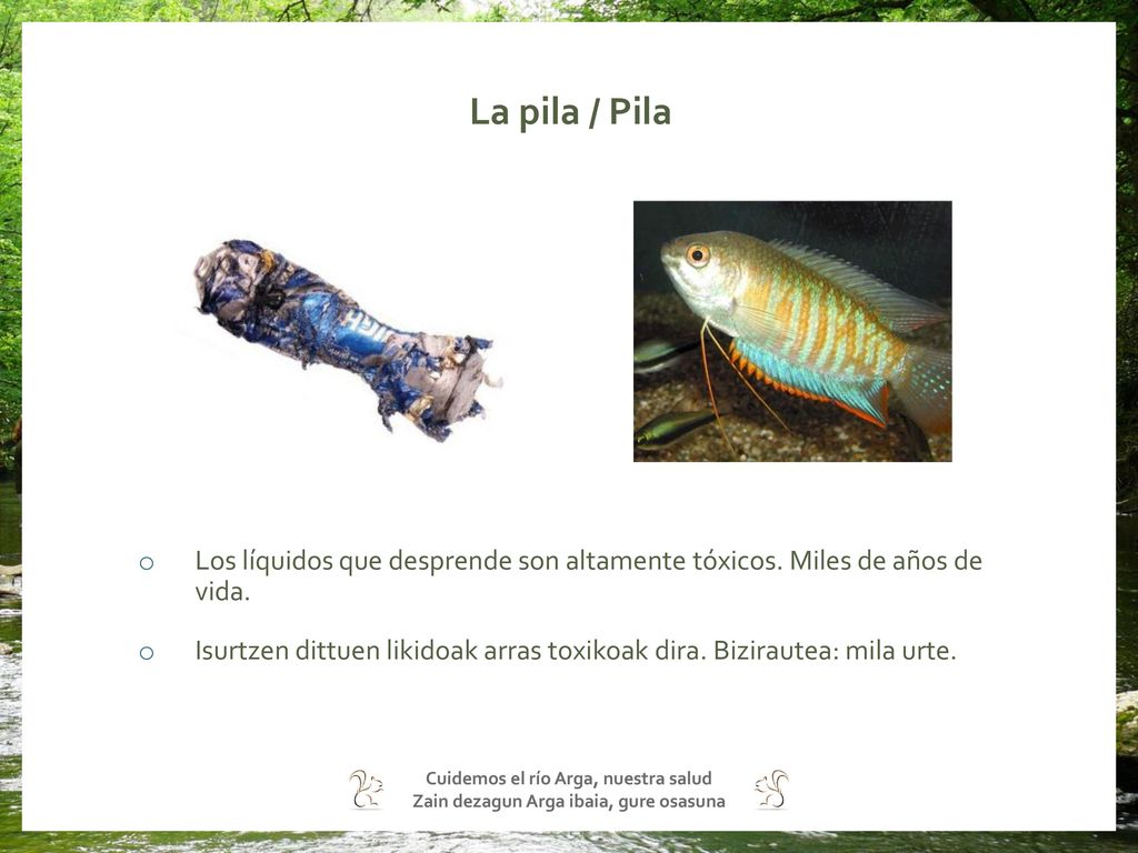 La pila / Pila Los líquidos que desprende son altamente tóxicos. Miles de años de vida.