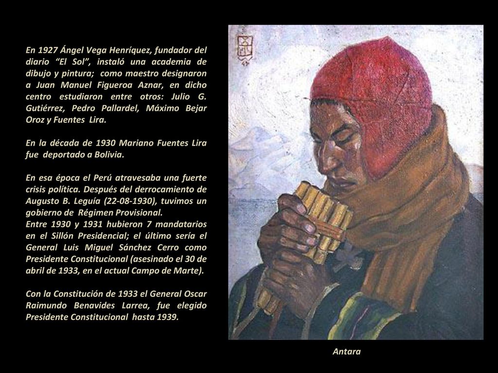 En 1927 Ángel Vega Henríquez, fundador del diario El Sol , instaló una academia de dibujo y pintura; como maestro designaron a Juan Manuel Figueroa Aznar, en dicho centro estudiaron entre otros: Julio G. Gutiérrez, Pedro Pallardel, Máximo Bejar Oroz y Fuentes Lira.