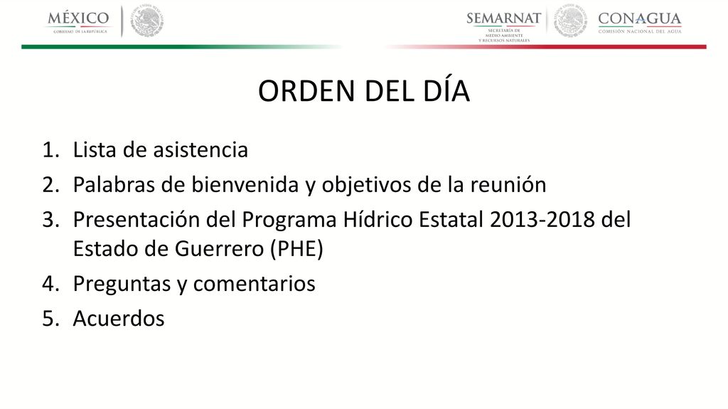 ORDEN DEL DÍA Lista de asistencia