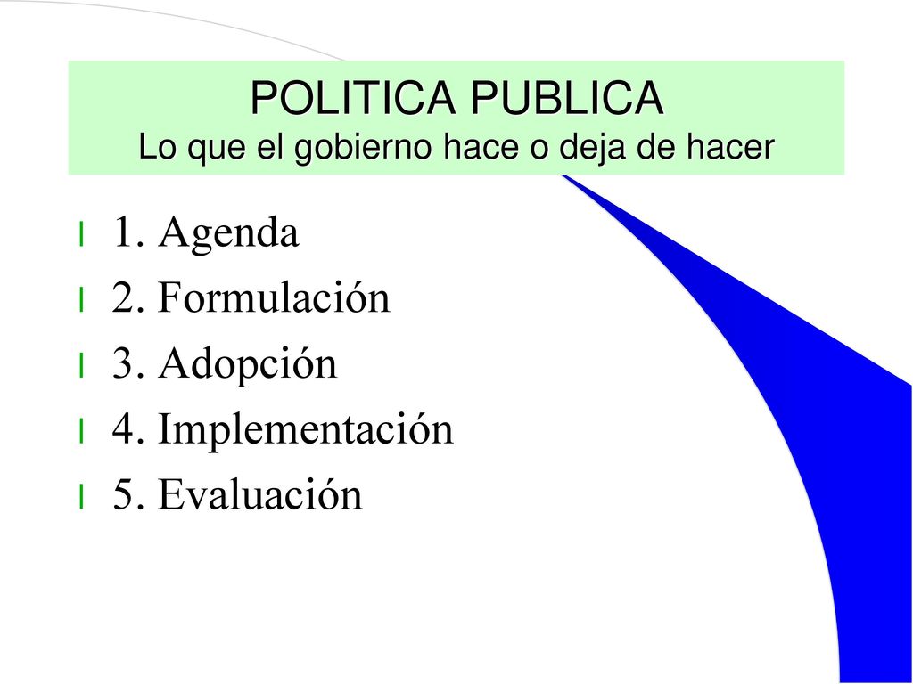 POLITICA PUBLICA Lo que el gobierno hace o deja de hacer