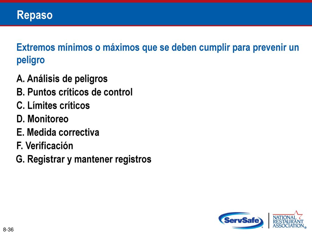 Repaso Extremos mínimos o máximos que se deben cumplir para prevenir un peligro. A. Análisis de peligros.