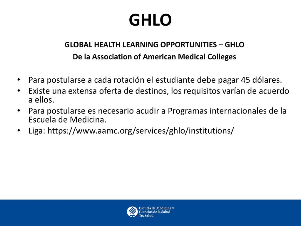 GHLO GLOBAL HEALTH LEARNING OPPORTUNITIES – GHLO. De la Association of American Medical Colleges.