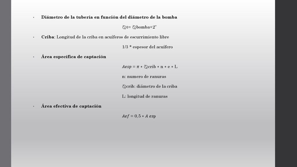 Diámetro de la tubería en función del diámetro de la bomba
