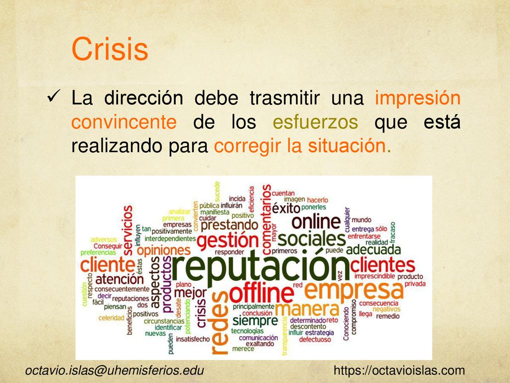 Crisis La dirección debe trasmitir una impresión convincente de los esfuerzos que está realizando para corregir la situación.