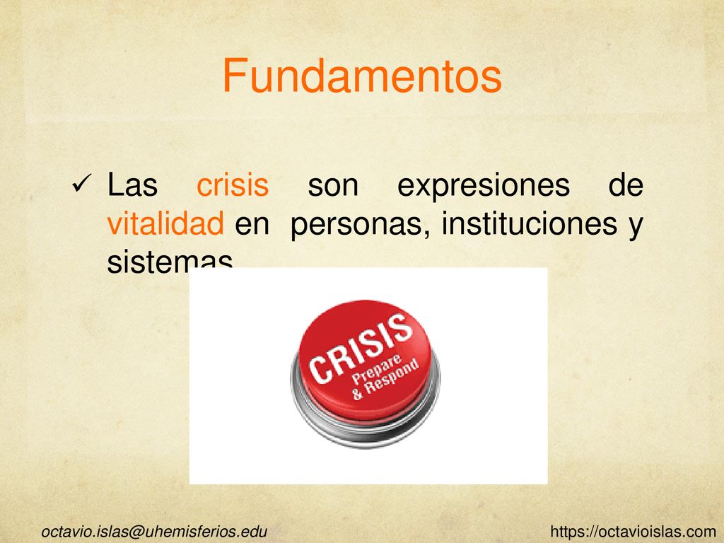 Fundamentos Las crisis son expresiones de vitalidad en personas, instituciones y sistemas.