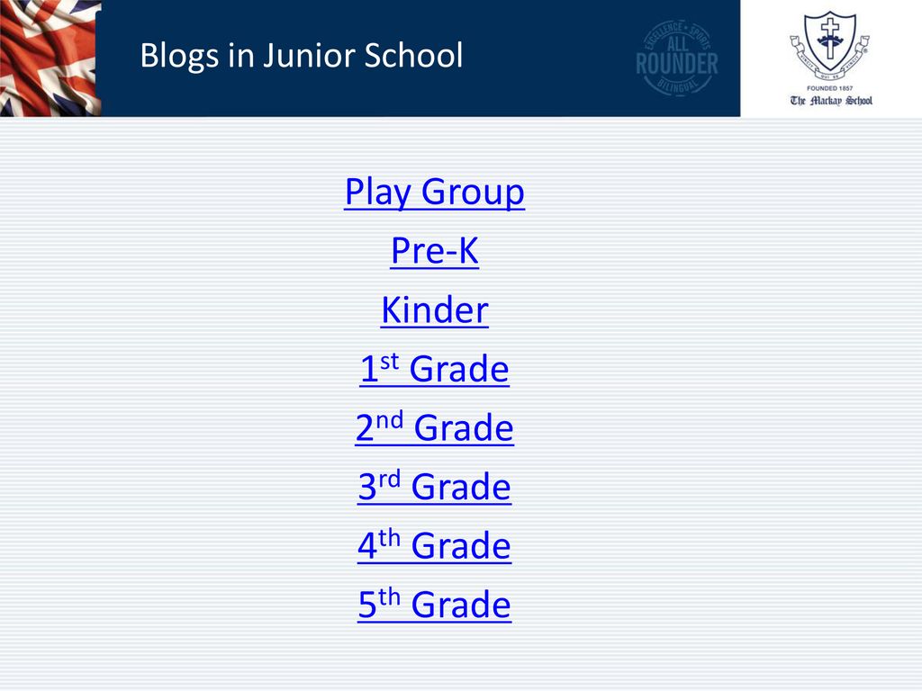 Blogs in Junior School Play Group Pre-K Kinder 1st Grade 2nd Grade 3rd Grade 4th Grade 5th Grade