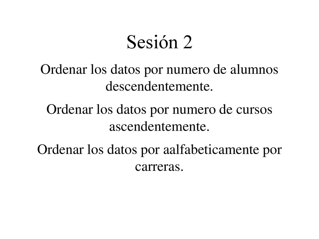 Sesión 2 Ordenar los datos por numero de alumnos descendentemente.