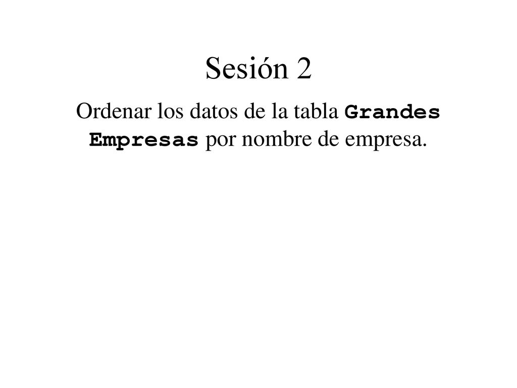 Ordenar los datos de la tabla Grandes Empresas por nombre de empresa.