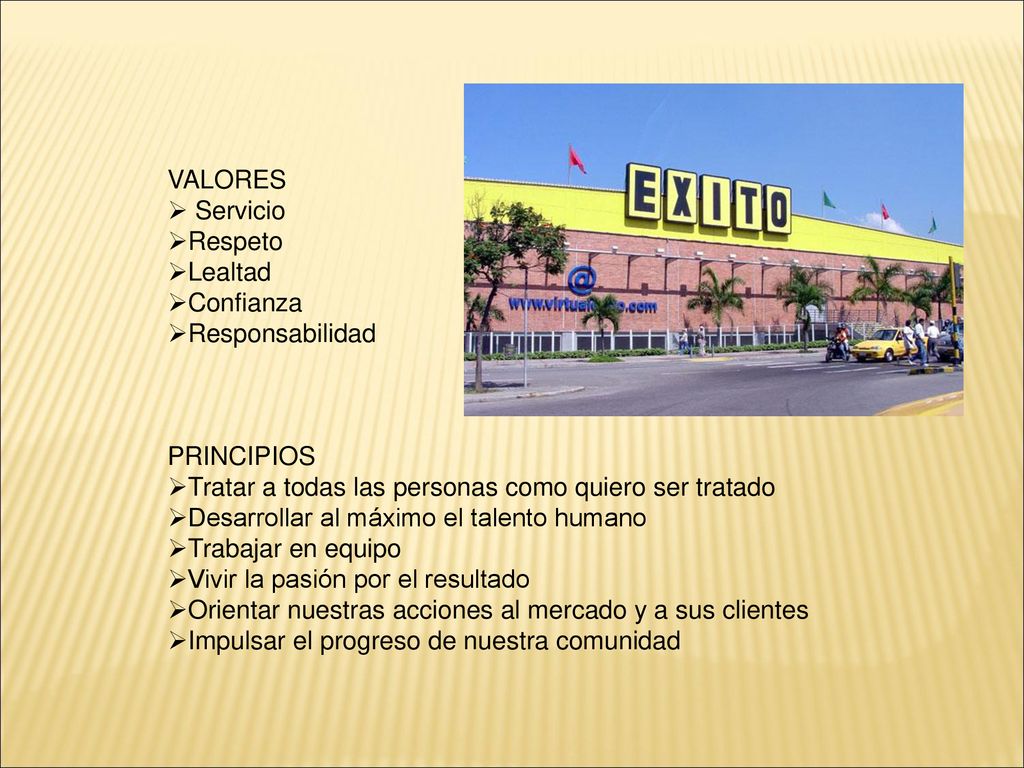 VALORES Servicio. Respeto. Lealtad. Confianza. Responsabilidad. PRINCIPIOS. Tratar a todas las personas como quiero ser tratado.