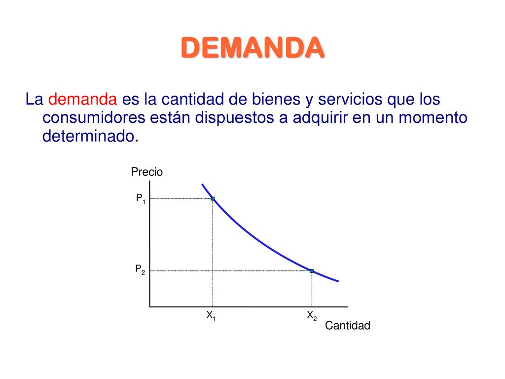 DEMANDA La demanda es la cantidad de bienes y servicios que los consumidores están dispuestos a adquirir en un momento determinado.