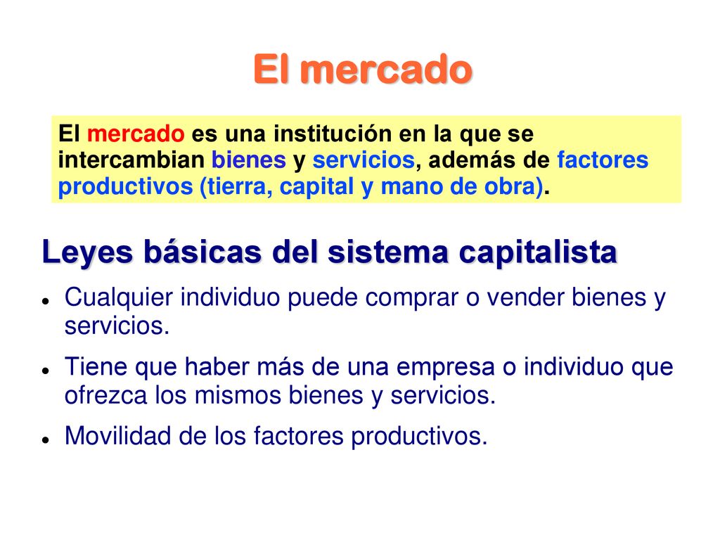 El mercado Leyes básicas del sistema capitalista