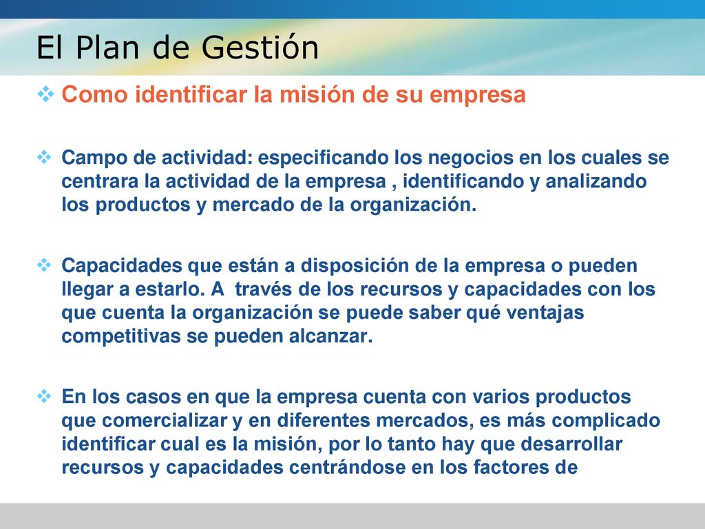 El Plan de Gestión Como identificar la misión de su empresa