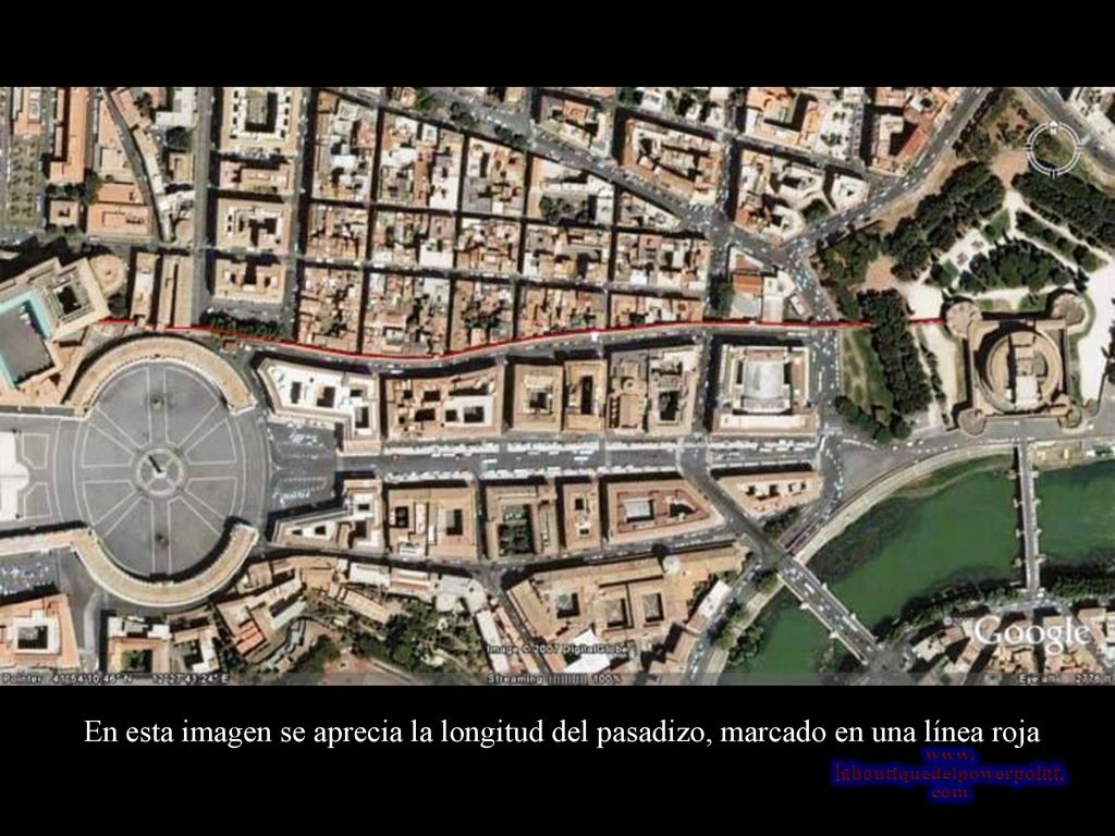 En esta imagen se aprecia la longitud del pasadizo, marcado en una línea roja