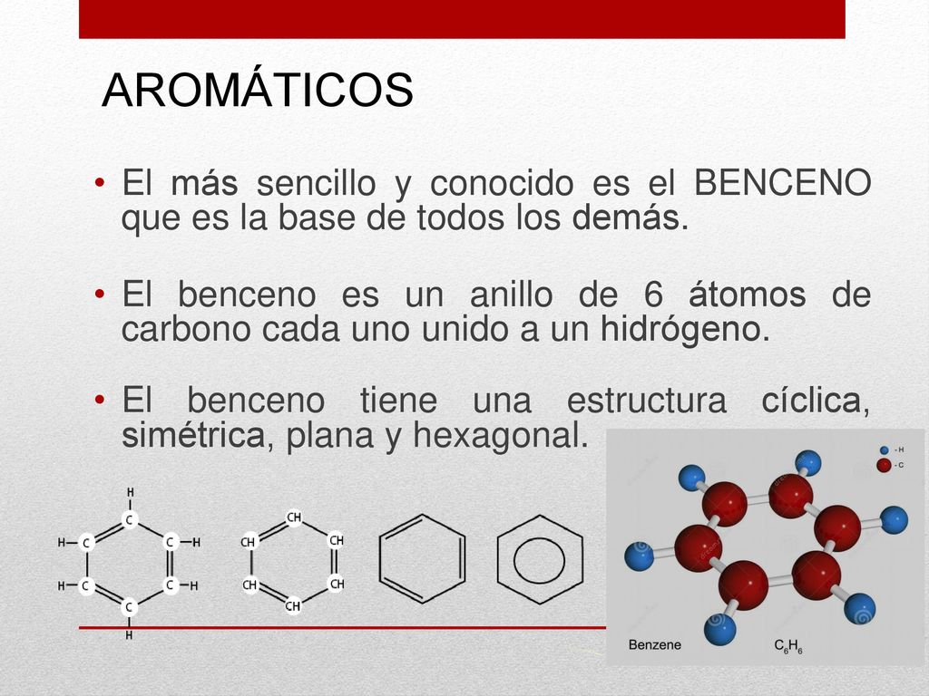 AROMÁTICOS El más sencillo y conocido es el BENCENO que es la base de todos los demás.