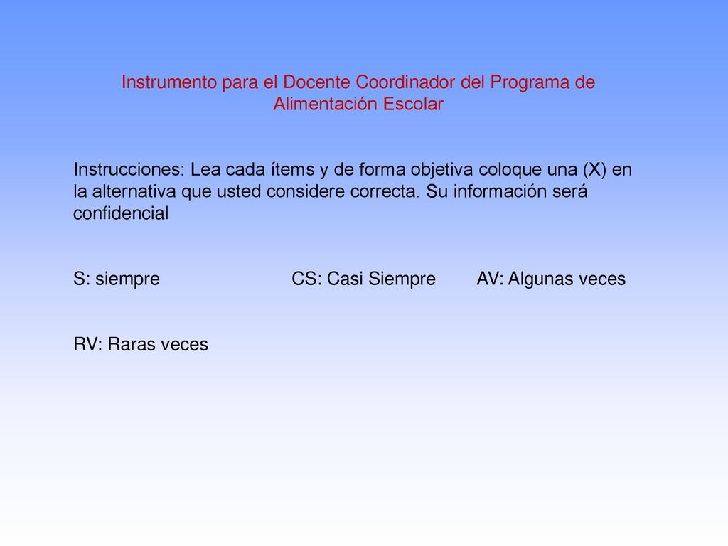 Instrumento para el Docente Coordinador del Programa de Alimentación Escolar