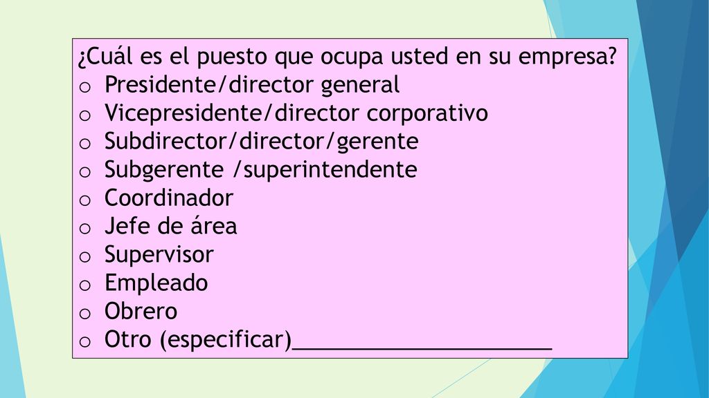 ¿Cuál es el puesto que ocupa usted en su empresa