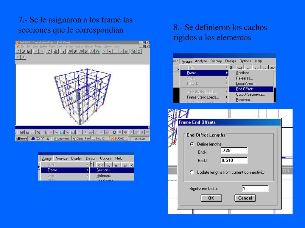7.- Se le asignaron a los frame las secciones que le correspondian